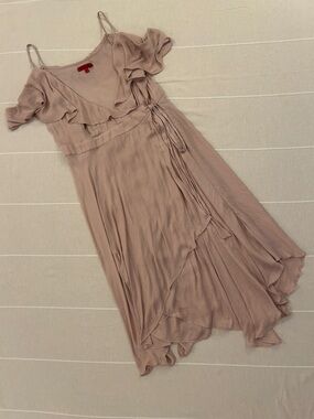 Jennifer Lopez Dusty Blush Asymmetrical Ruffle Wrap Dress